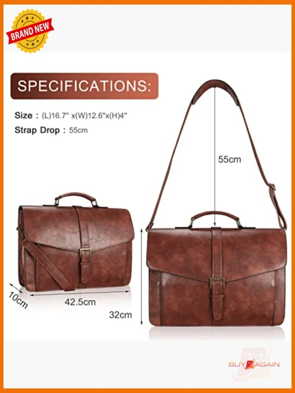 Vintage Leather Laptop Messenger Bag 15.6
